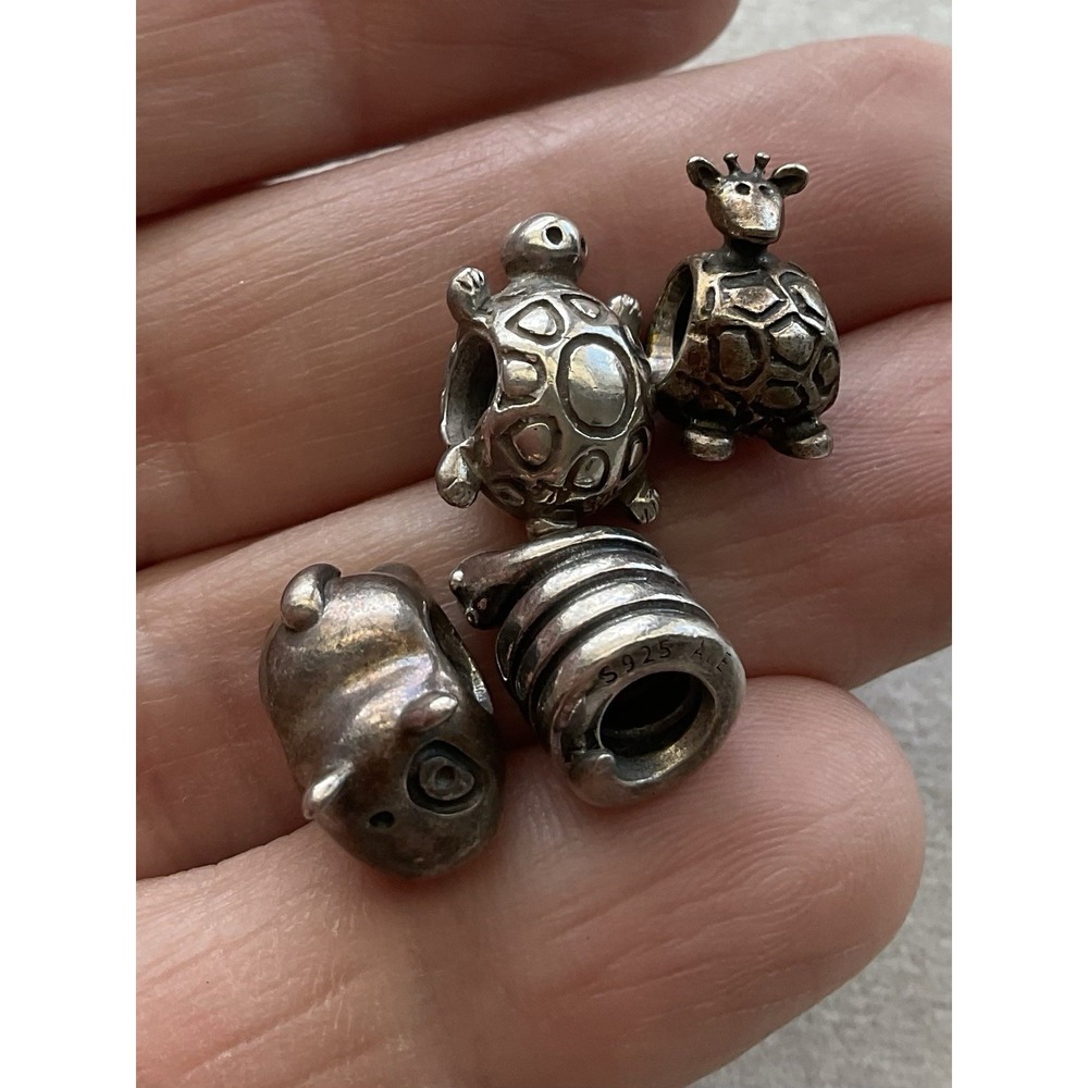 Pandora Lot Of 4 ALE 925 Sterling Silver Charm Snake Giraffe Turtle Dog - Picture 8 of 10